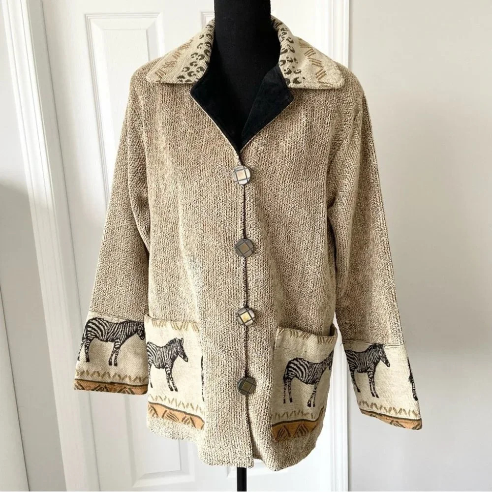 Vintage Villa Factory Western Zebra Print Woven Tapestry Jacket
